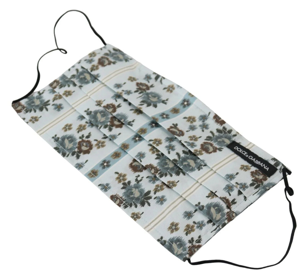 Dolce & Gabbana White Floral Cotton Pleated Elastic Ear Strap Face Mask - Fashion Face Masks