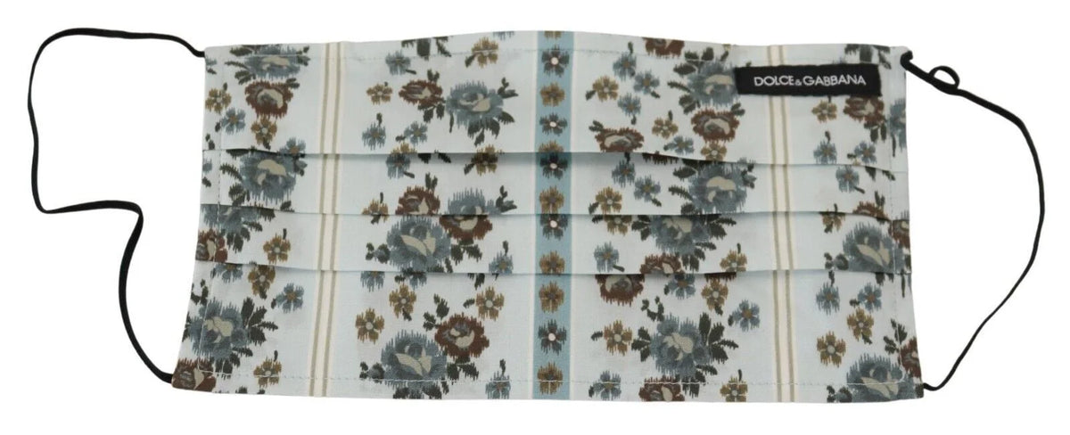 Dolce & Gabbana White Floral Cotton Pleated Elastic Ear Strap Face Mask - Fashion Face Masks