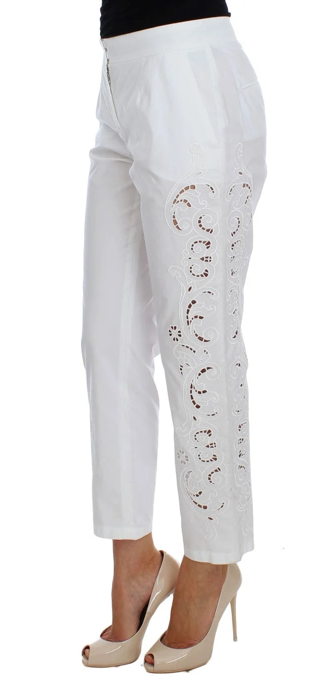 Dolce & Gabbana White Floral Cutout Dress Sicily Pants - Trousers