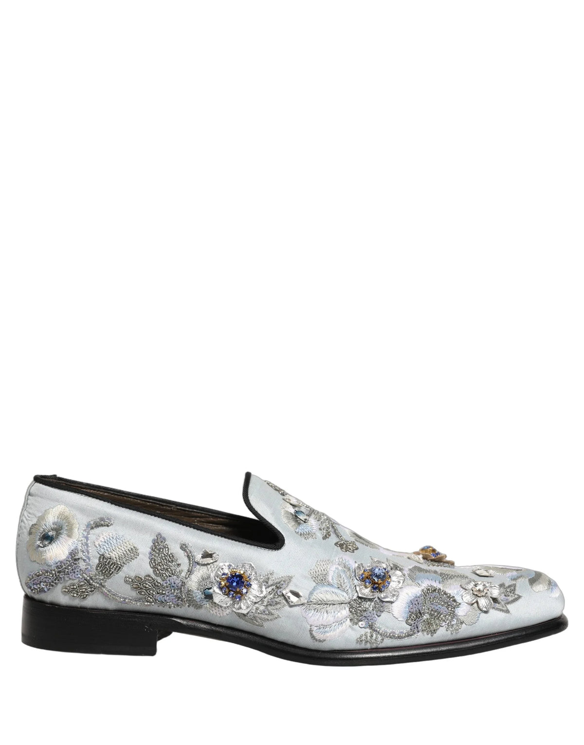 Dolce & Gabbana White Floral Embellished Men Loafers Shoes - EU44/US11