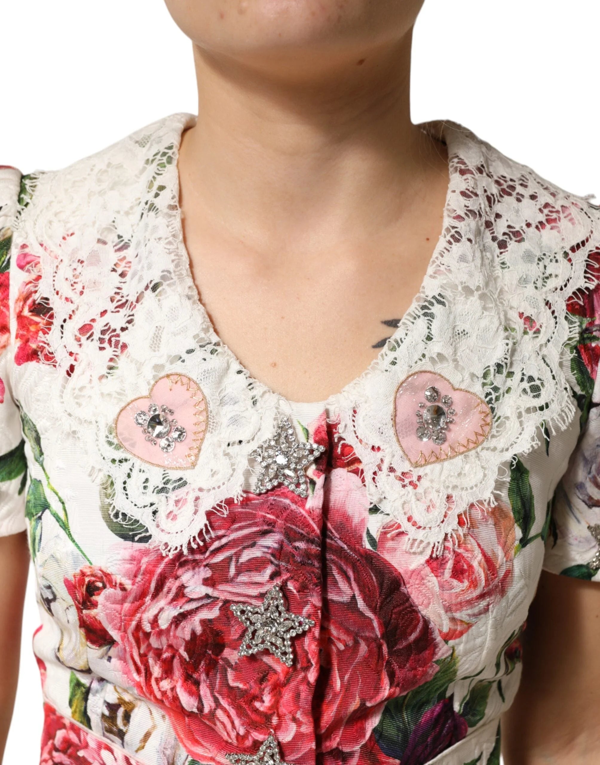 Dolce & Gabbana White Floral Embellished Sheath Mini Dress - IT36|XXS