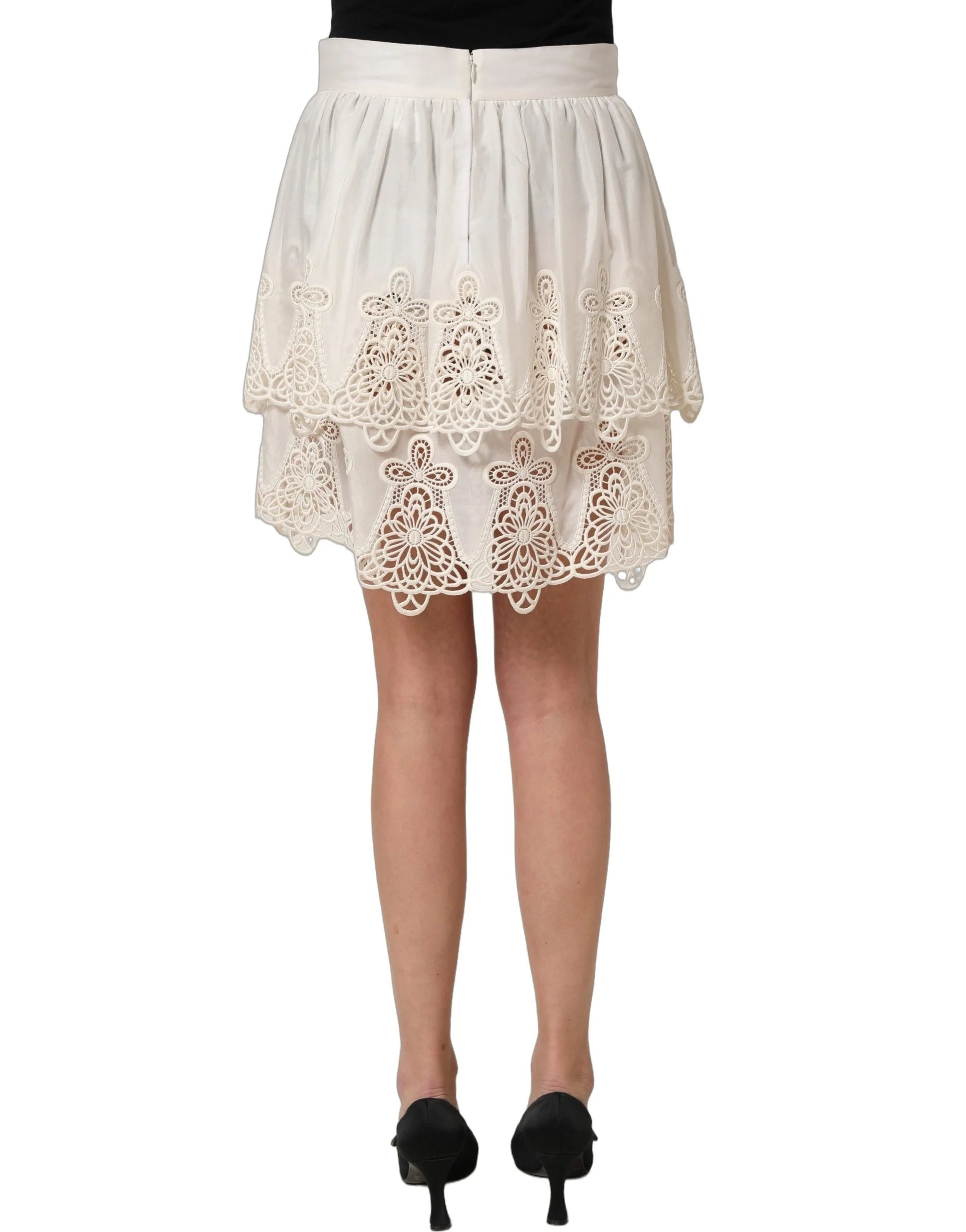 Dolce & Gabbana White Floral Embroidered A-line Mini Skirt - IT44 | L