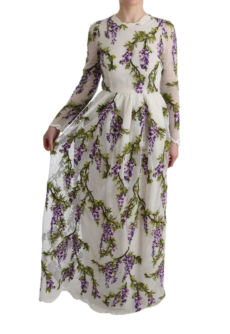 Dolce & Gabbana White Floral Embroidered Maxi Dress - IT40|S - Dresses