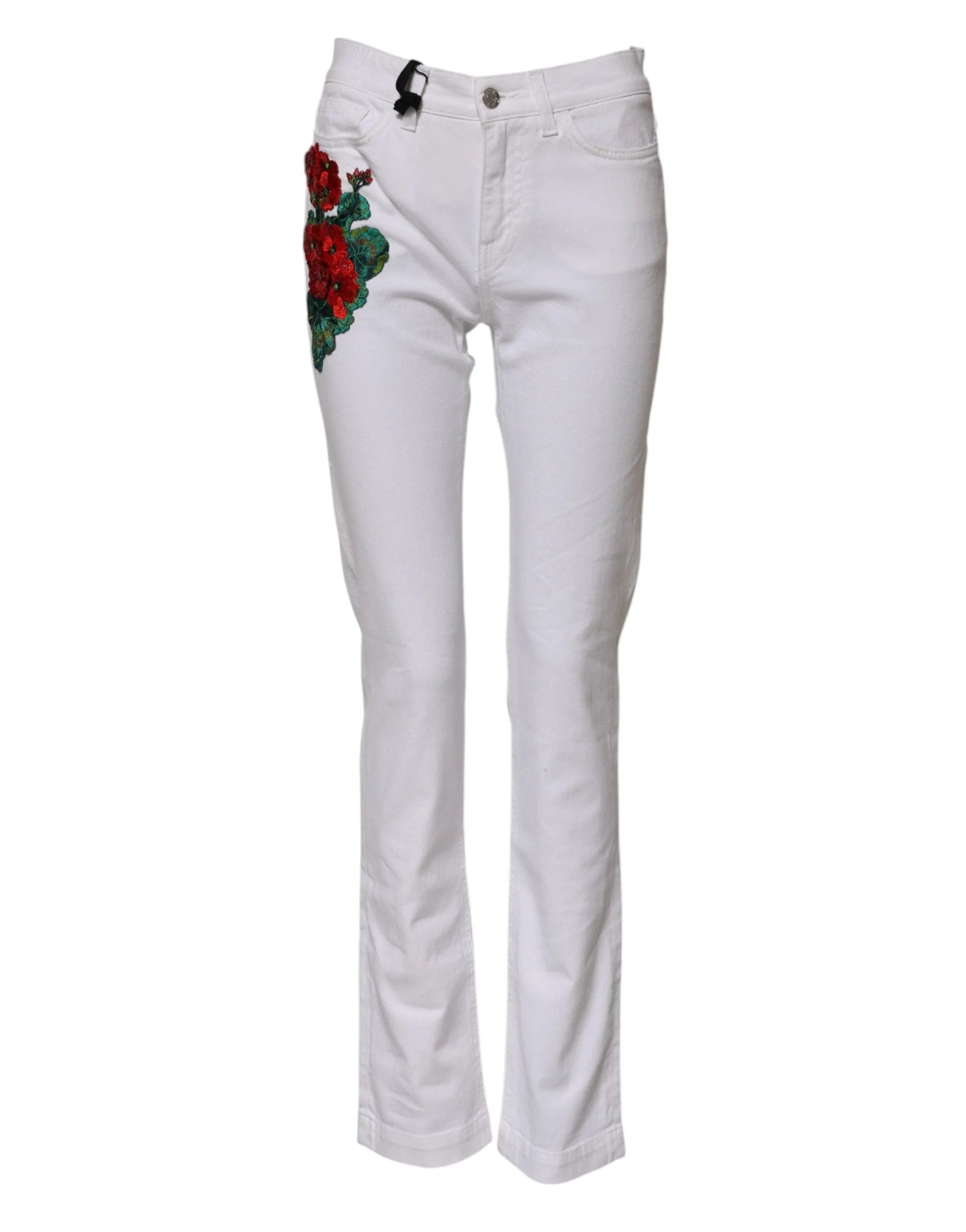 Dolce & Gabbana White Floral Embroidery GIRLY Denim Jeans - IT38 | XS - Jeans