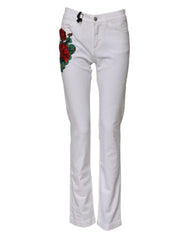 Dolce & Gabbana White Floral Embroidery GIRLY Denim Jeans - IT38 | XS - Jeans