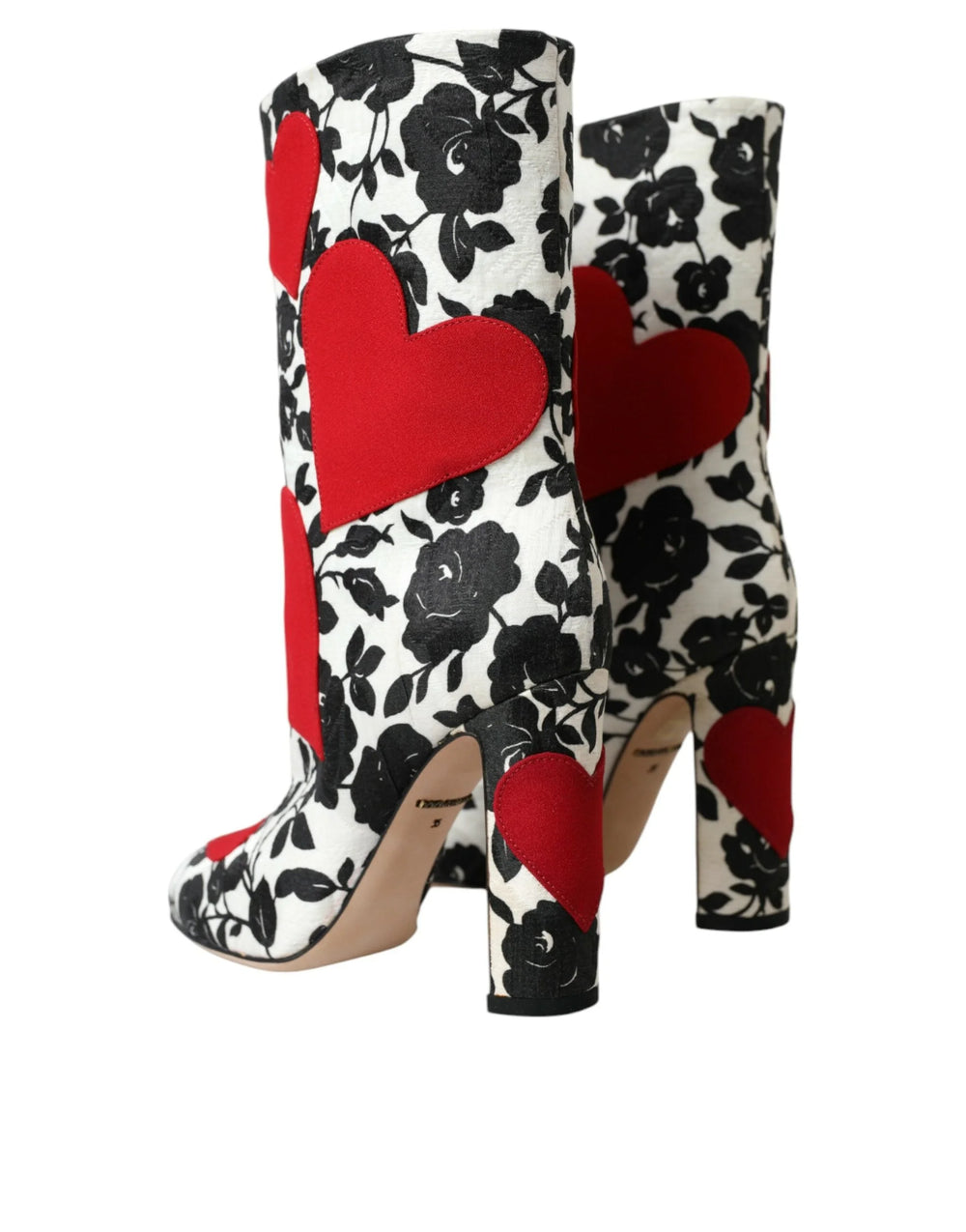 Dolce & Gabbana White Floral Hearts Leather High Boots Shoes - EU35/US4.5 - Boots