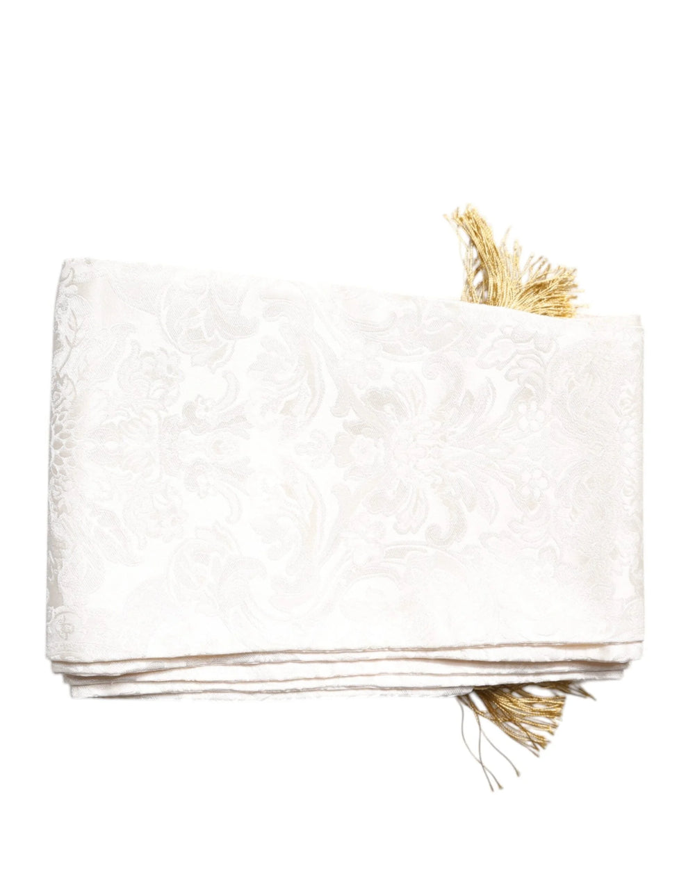 Dolce & Gabbana White Floral Jacquard Skinny Fringes Scarf - Scarves & Shawls