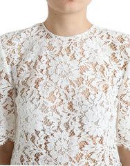 Dolce & Gabbana White Floral Lace Cotton Round Neck Blouse Top - IT40|S - Blouses