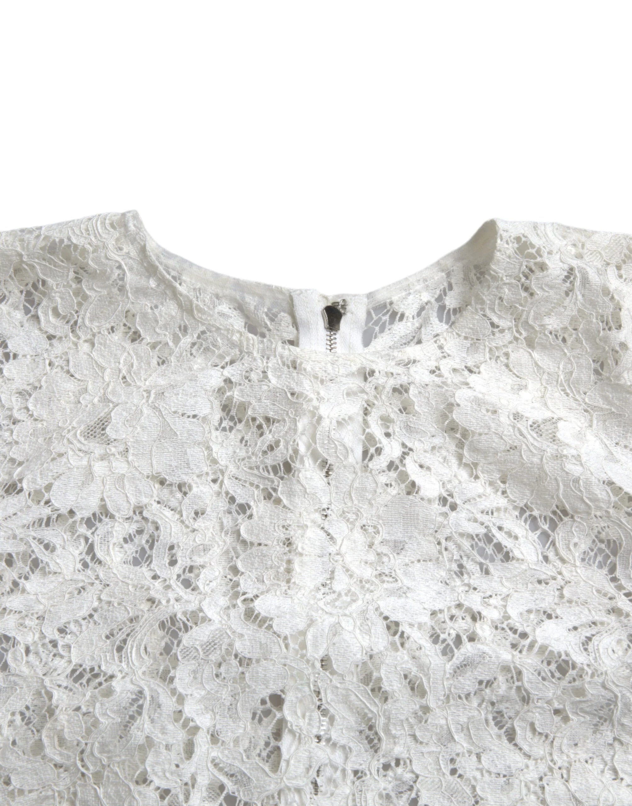 Dolce & Gabbana White Floral Lace Cotton Round Neck Blouse Top - IT40|S - Blouses