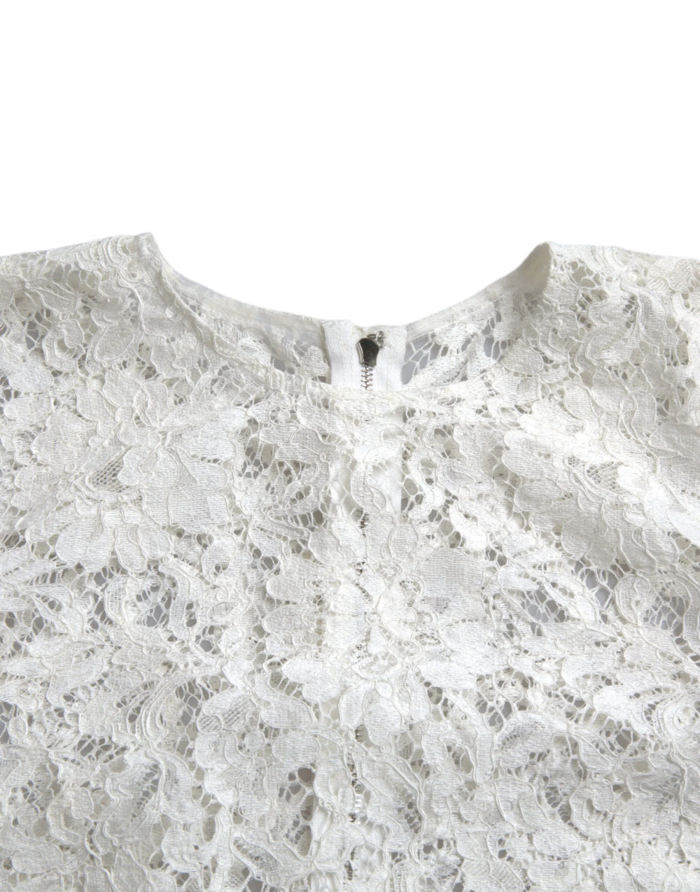 Dolce & Gabbana White Floral Lace Cotton Round Neck Blouse Top - IT40|S - Blouses