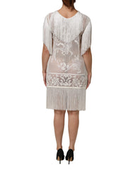 Dolce & Gabbana White Floral Lace Fringe Knee Length Dress - IT40|S - Dresses