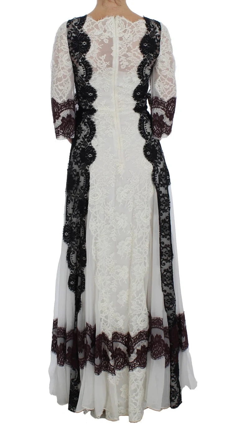 Dolce & Gabbana White Floral Lace Full Length Gown Dress - IT38|XS - Dresses