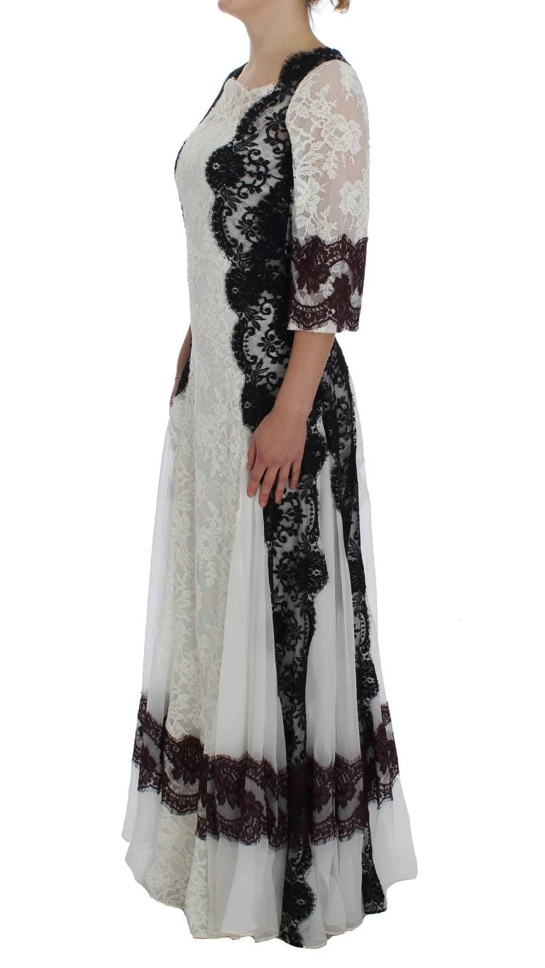 Dolce & Gabbana White Floral Lace Full Length Gown Dress - IT38|XS - Dresses