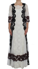Dolce & Gabbana White Floral Lace Full Length Gown Dress - IT38|XS - Dresses