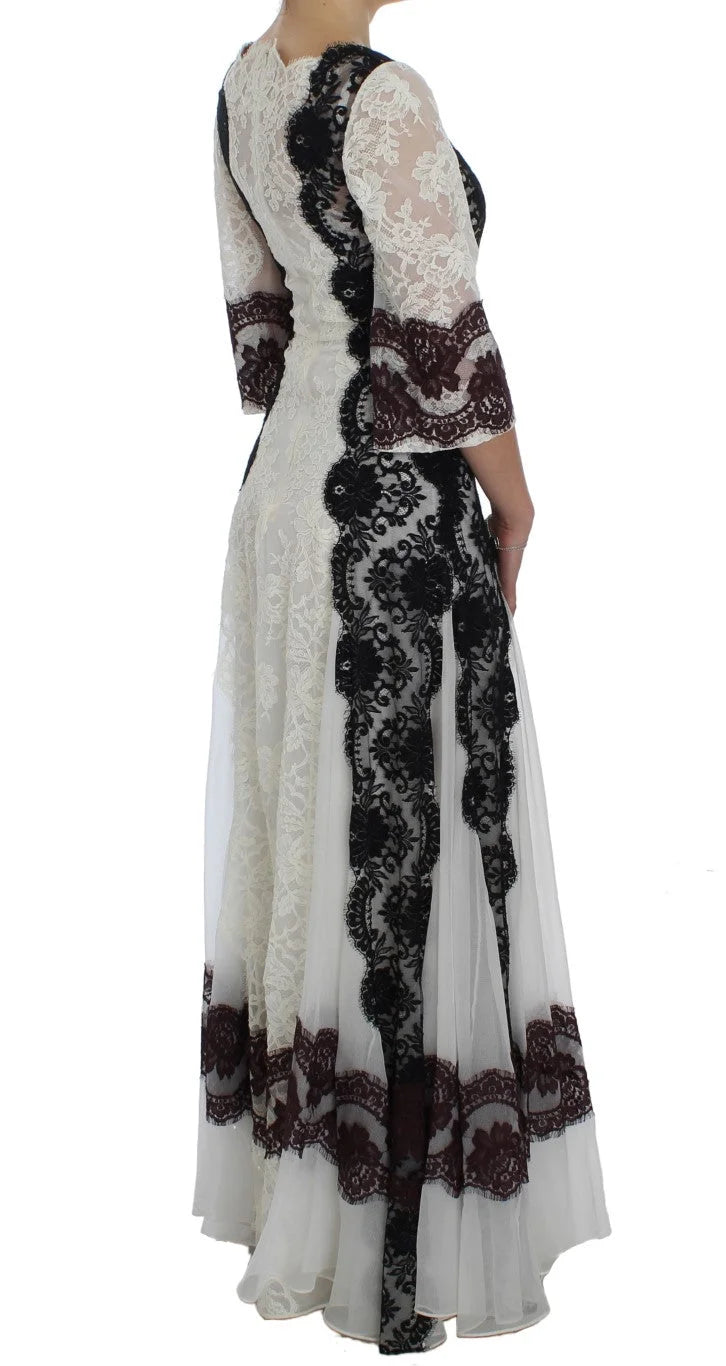 Dolce & Gabbana White Floral Lace Full Length Gown Dress - IT38|XS - Dresses