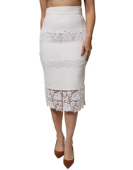 Dolce & Gabbana White Floral Lace High Waist Pencil Cut Skirt - IT42|M - Skirts