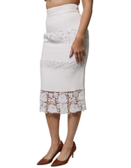 Dolce & Gabbana White Floral Lace High Waist Pencil Cut Skirt - IT42|M - Skirts