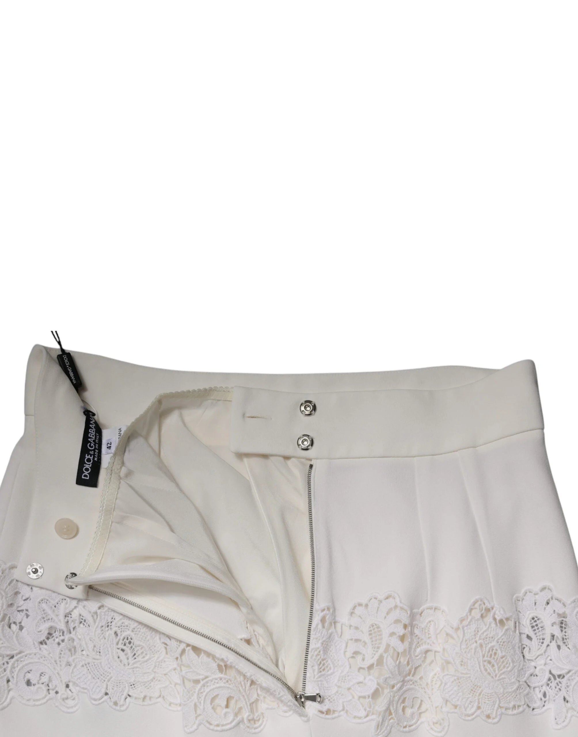 Dolce & Gabbana White Floral Lace High Waist Pencil Cut Skirt - IT42|M - Skirts