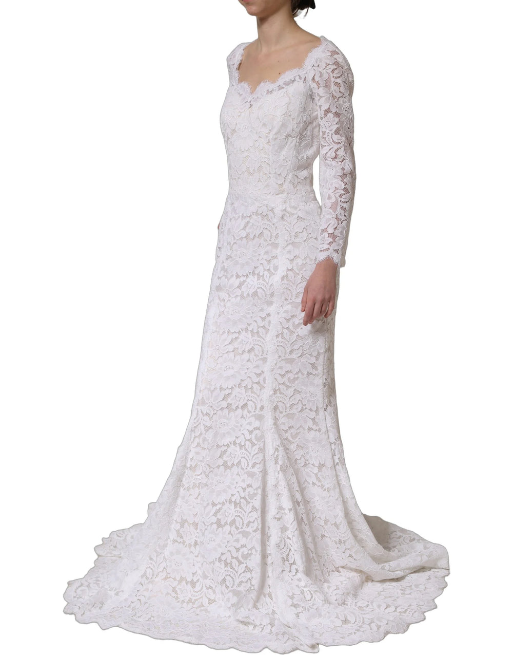 Dolce & Gabbana White Floral Lace Mermaid Long Gown Dress - IT36|XXS