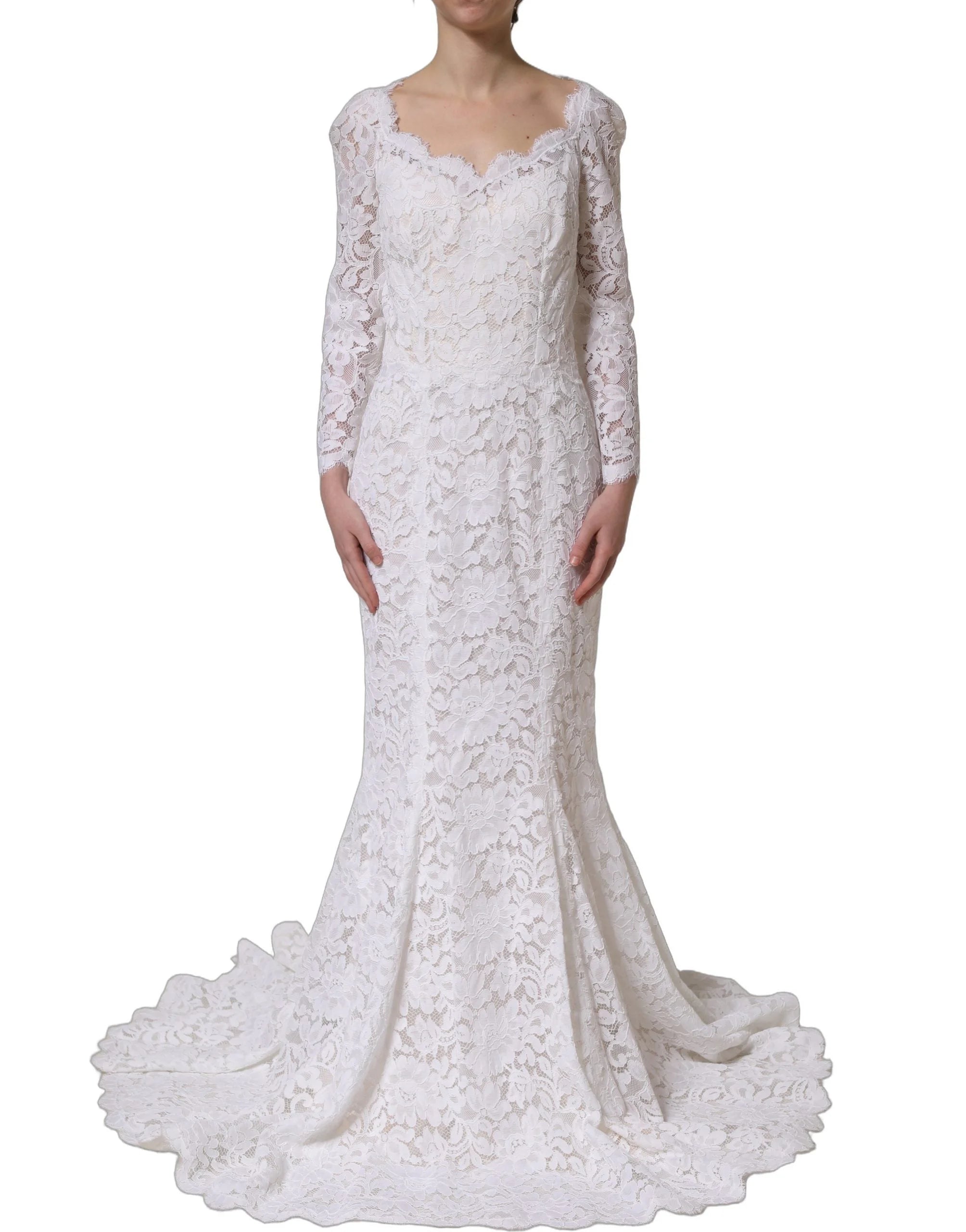 Dolce & Gabbana White Floral Lace Mermaid Long Gown Dress - IT36|XXS