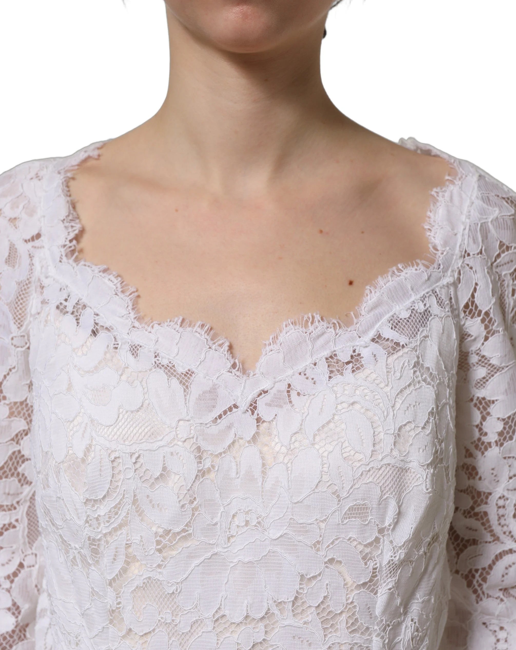 Dolce & Gabbana White Floral Lace Mermaid Long Gown Dress - IT36|XXS