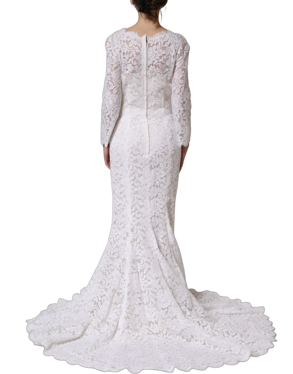 Dolce & Gabbana White Floral Lace Mermaid Long Gown Dress - IT36|XXS