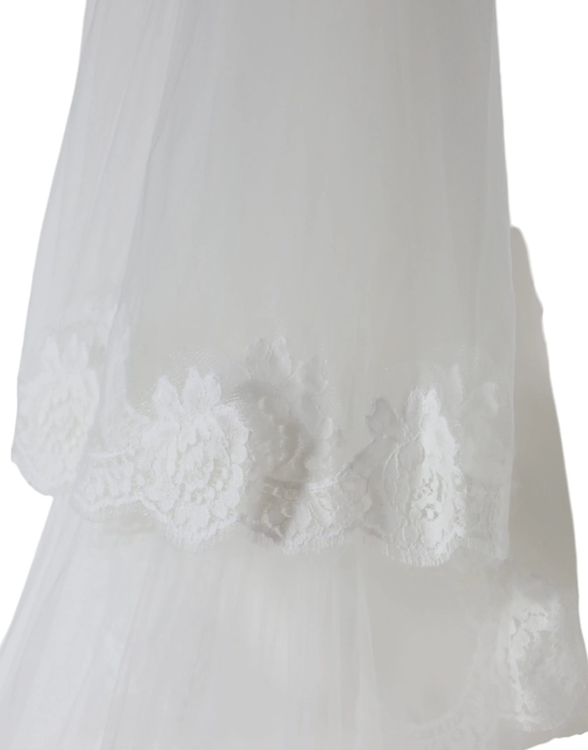 Dolce & Gabbana White Floral Lace Nylon Floor Length Wedding Veil - Bridal Accessories