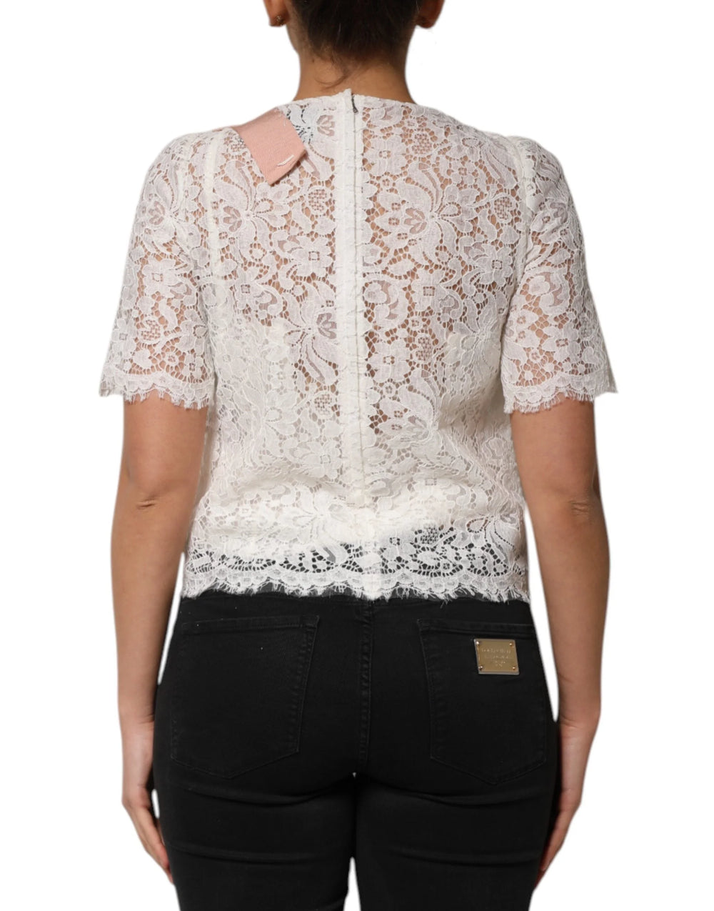 Dolce & Gabbana White Floral Lace Short Sleeves Blouse Top - Blouses