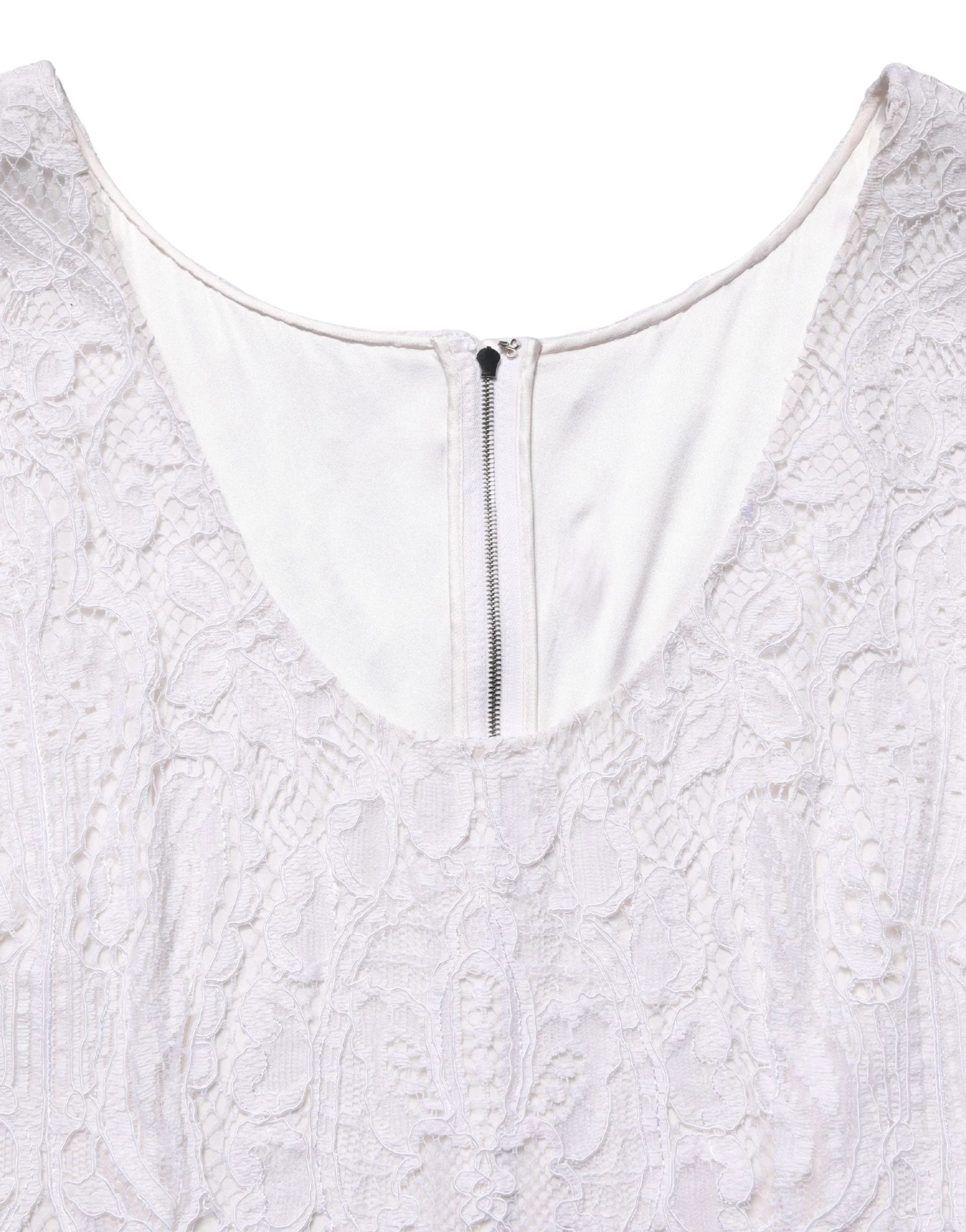 Dolce & Gabbana White Floral Lace Sleeveless Midi Dress - IT48|XXL