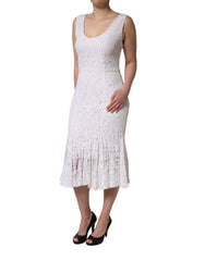 Dolce & Gabbana White Floral Lace Sleeveless Midi Dress - IT48|XXL