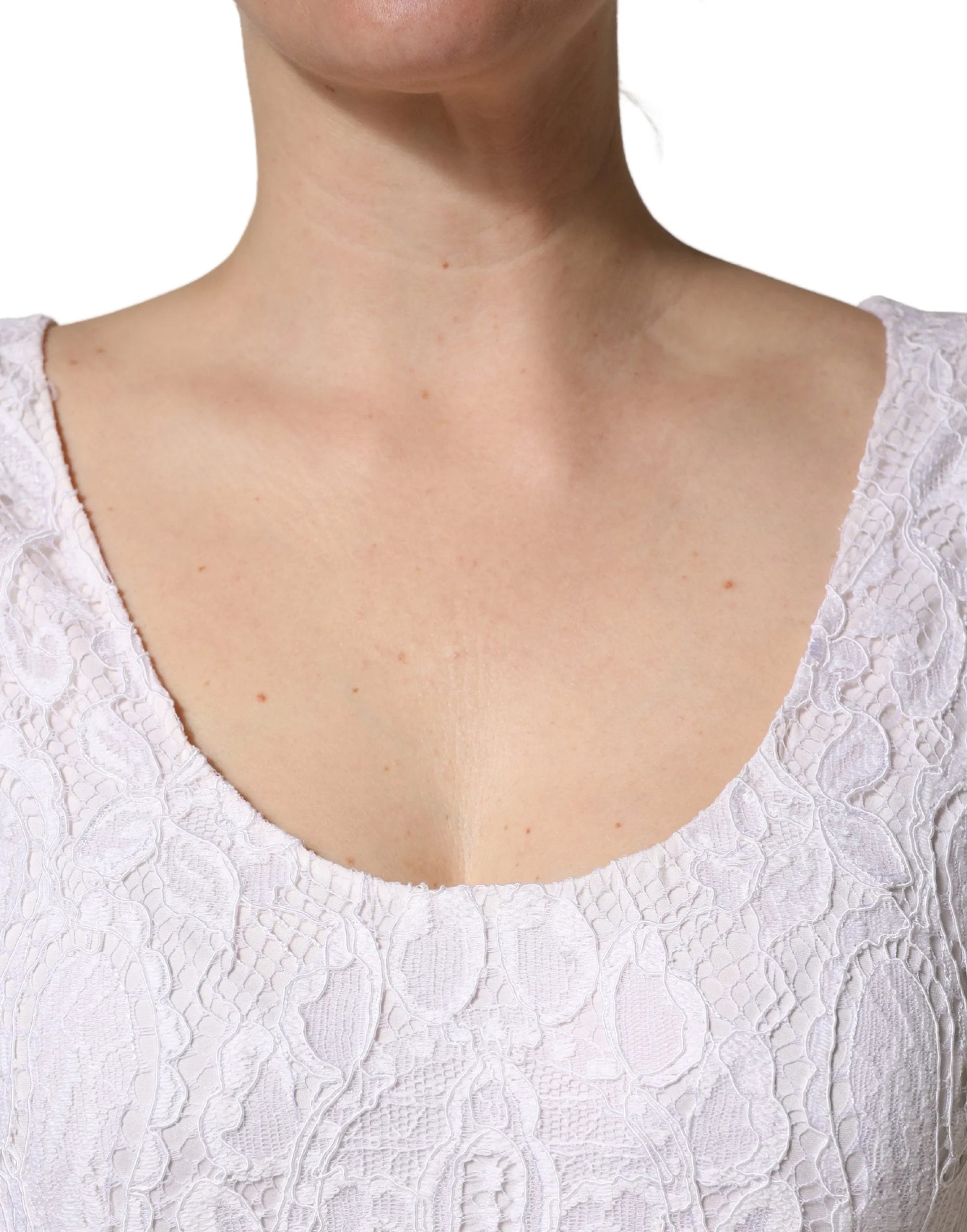 Dolce & Gabbana White Floral Lace Sleeveless Midi Dress - IT48|XXL