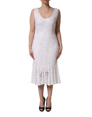Dolce & Gabbana White Floral Lace Sleeveless Midi Dress - IT48|XXL