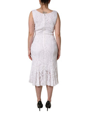 Dolce & Gabbana White Floral Lace Sleeveless Midi Dress - IT48|XXL
