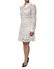 Dolce & Gabbana Abito mini con colletto in pizzo floreale bianco in viscosa - IT40|S - Abiti