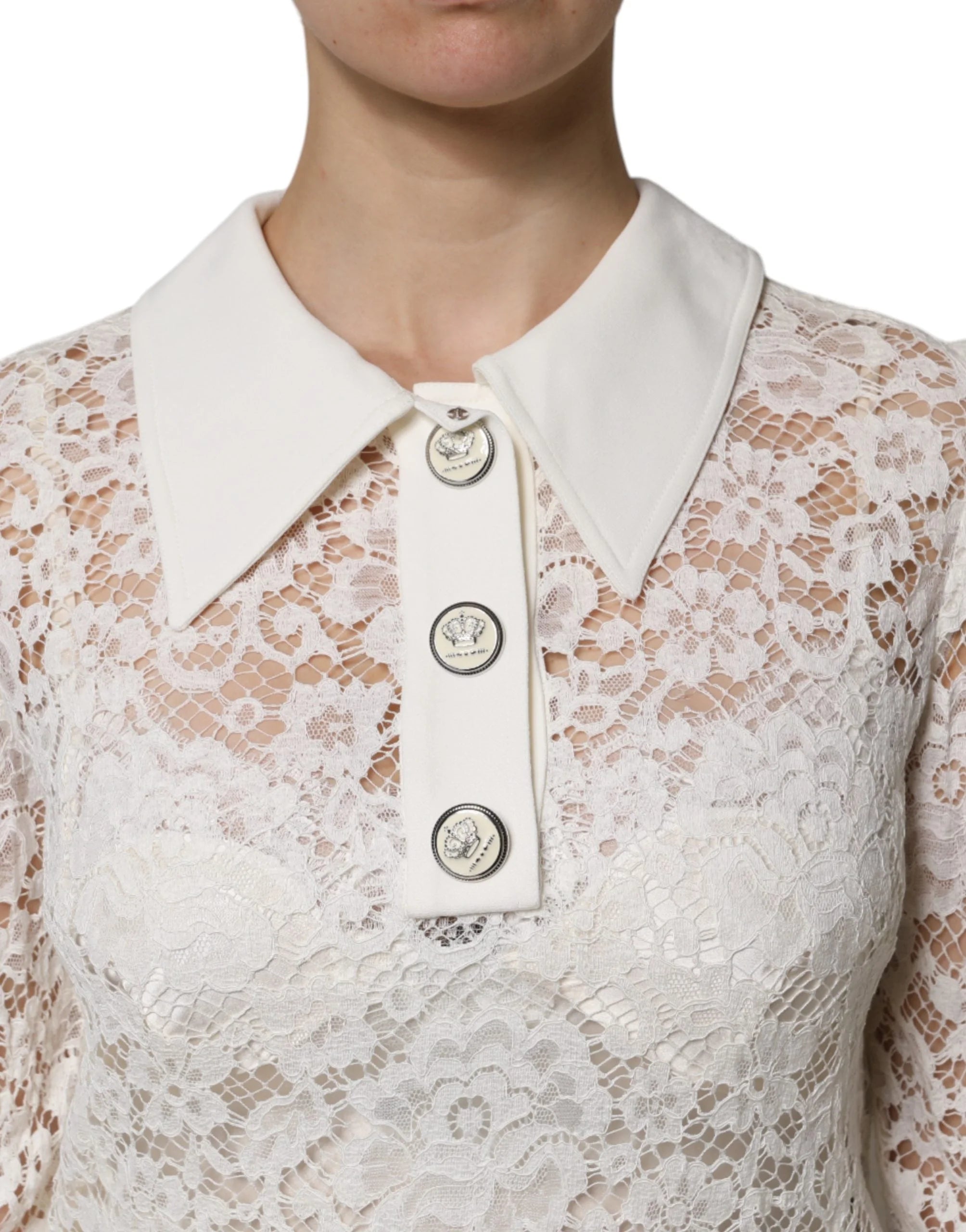 Dolce & Gabbana Abito mini con colletto in pizzo floreale bianco in viscosa - IT40|S - Abiti