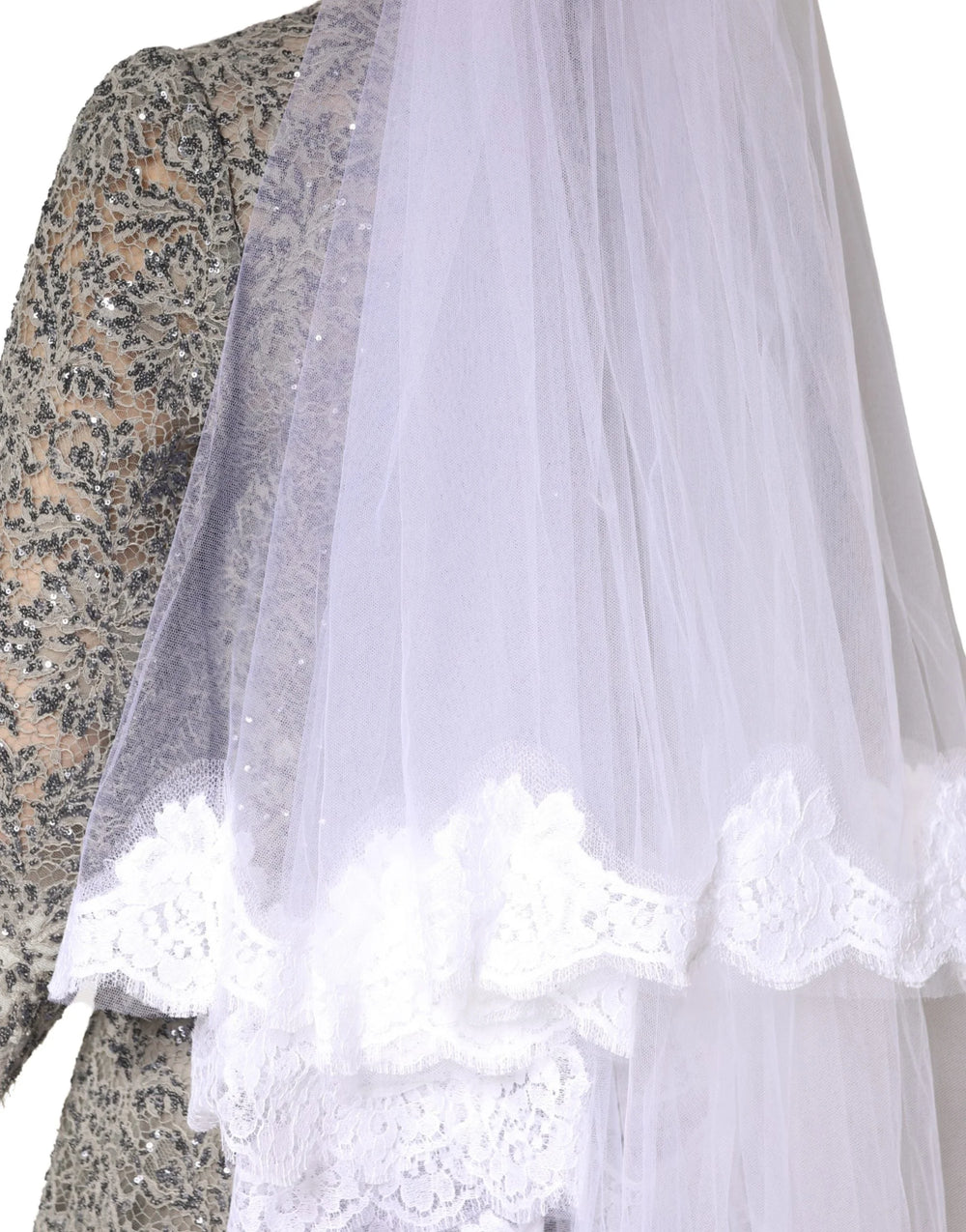 Dolce & Gabbana White Floral LaceNylon Floor Length 3M Long Veil