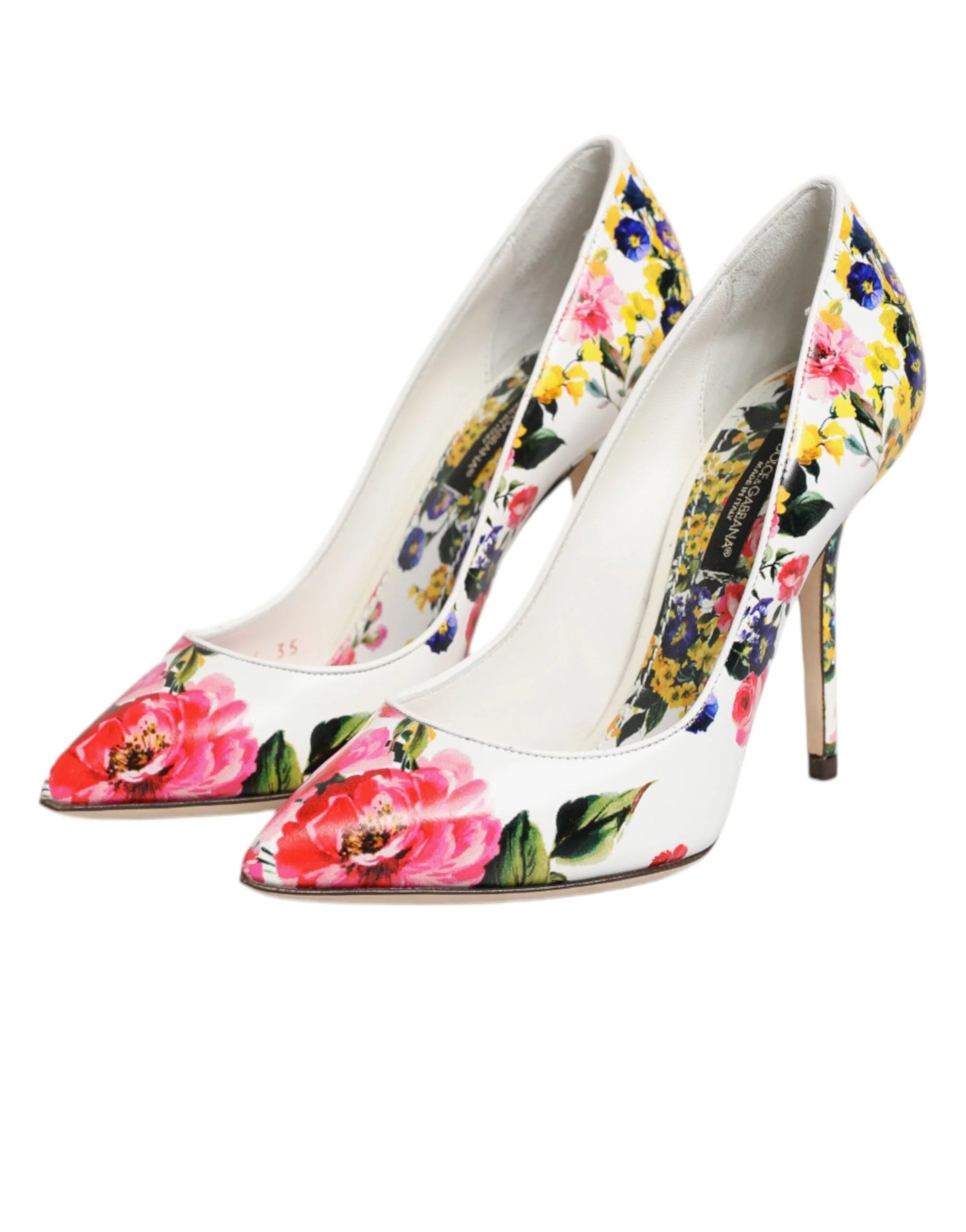 Dolce & Gabbana White Floral Leather High Heels Pumps Shoes - EU35/US4.5 - Heels