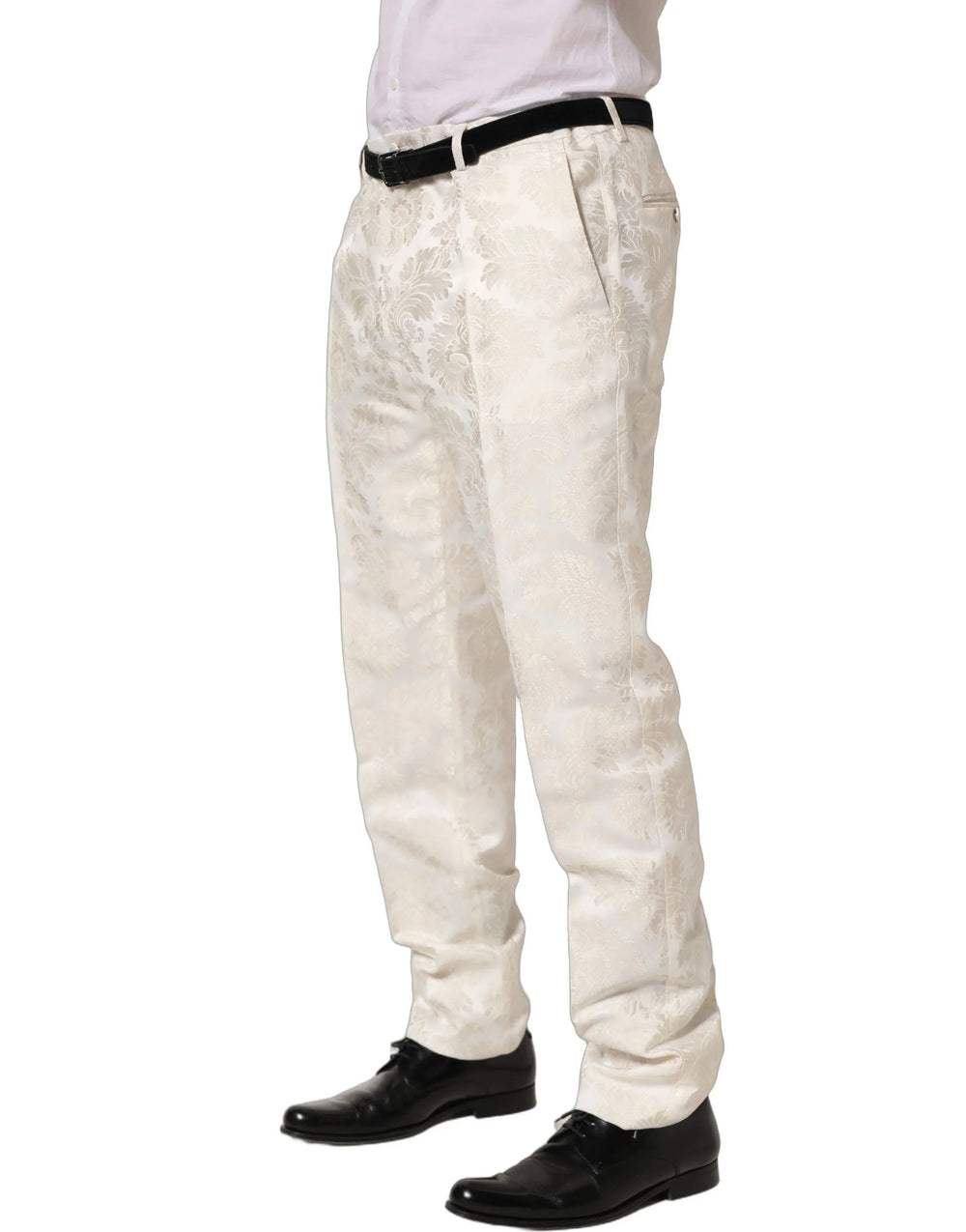 Dolce & Gabbana White Floral Men Dress Formal Trouser Pants - IT56 | XXL