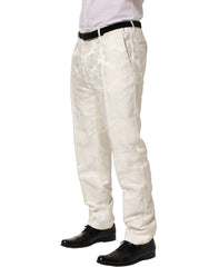 Dolce & Gabbana White Floral Men Dress Formal Trouser Pants - IT56 | XXL