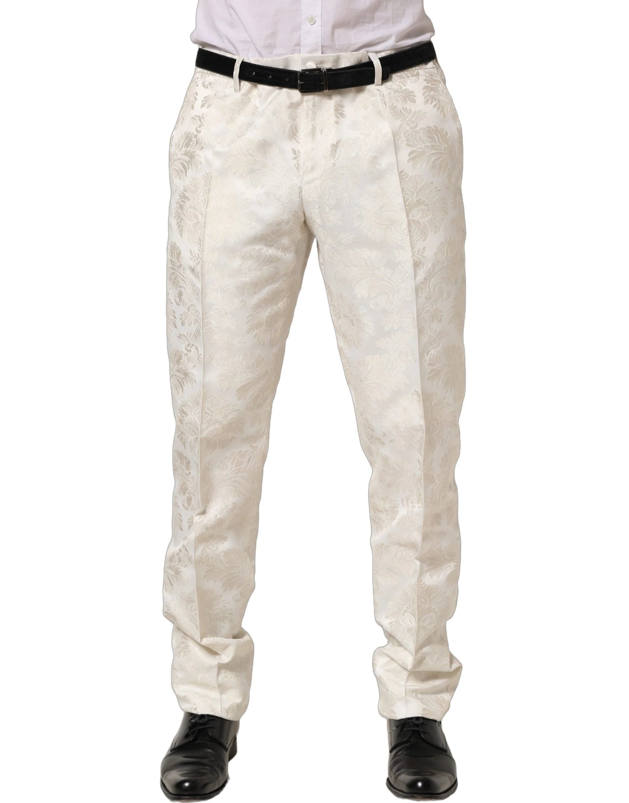 Dolce & Gabbana White Floral Men Dress Formal Trouser Pants - IT56 | XXL
