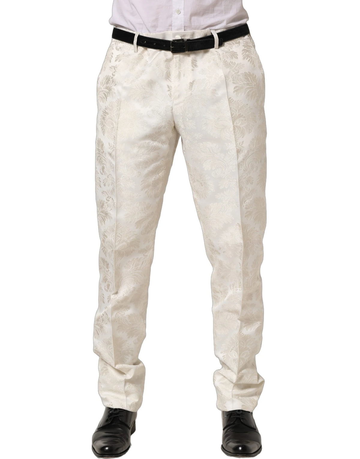Dolce & Gabbana White Floral Men Dress Formal Trouser Pants - IT56 | XXL