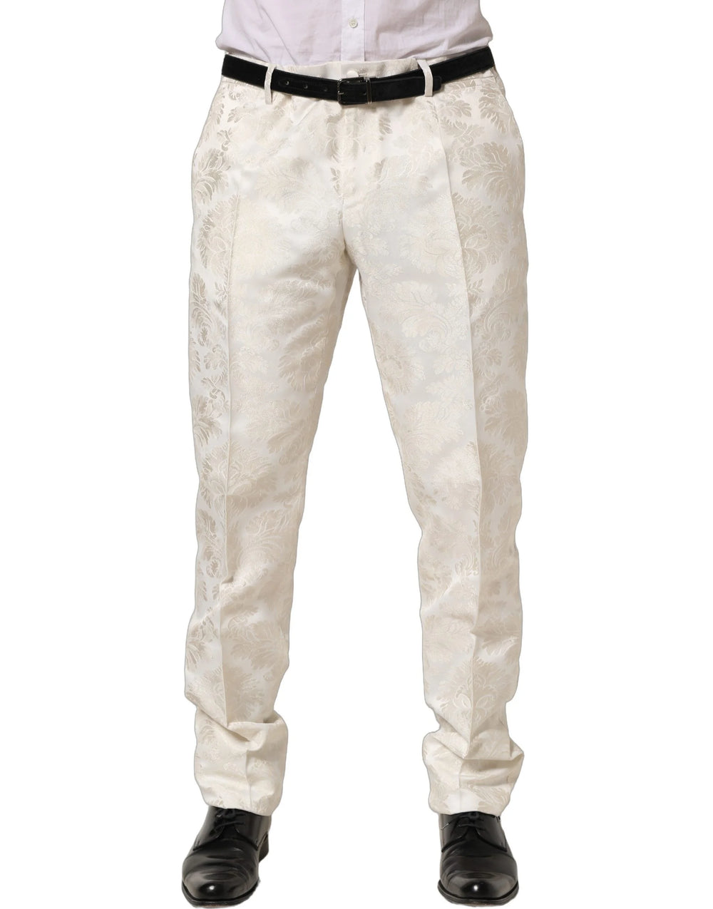 Dolce & Gabbana White Floral Men Dress Formal Trouser Pants - IT56 | XXL
