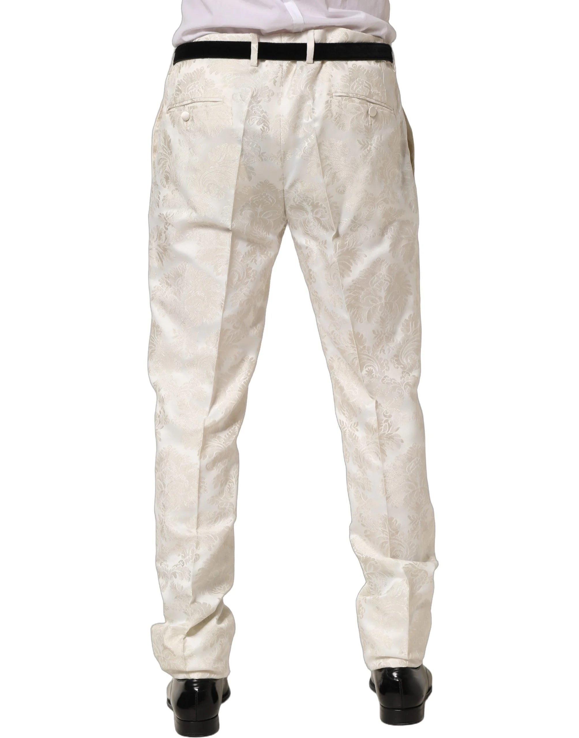 Dolce & Gabbana White Floral Men Dress Formal Trouser Pants - IT56 | XXL