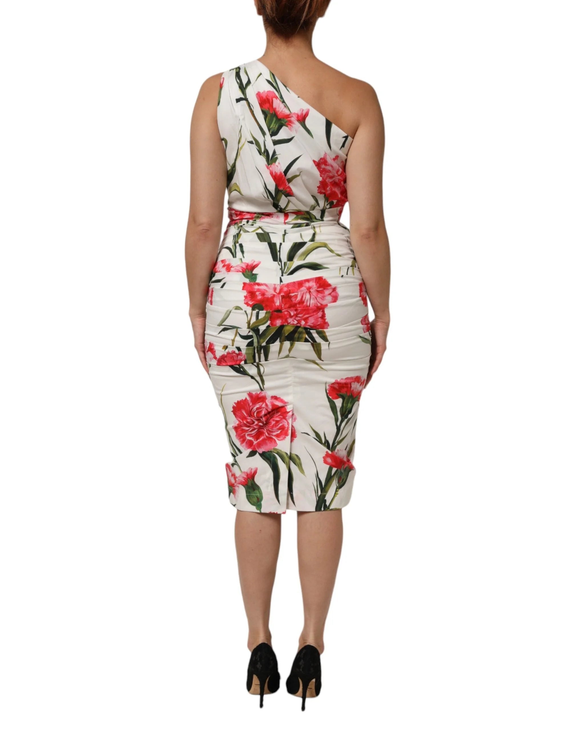 Dolce & Gabbana White Floral One Shoulder Sheath Dress - Dresses