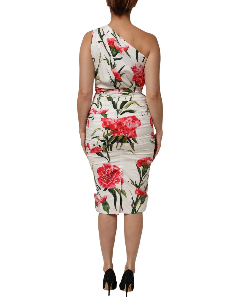 Dolce & Gabbana White Floral One Shoulder Sheath Dress - Dresses