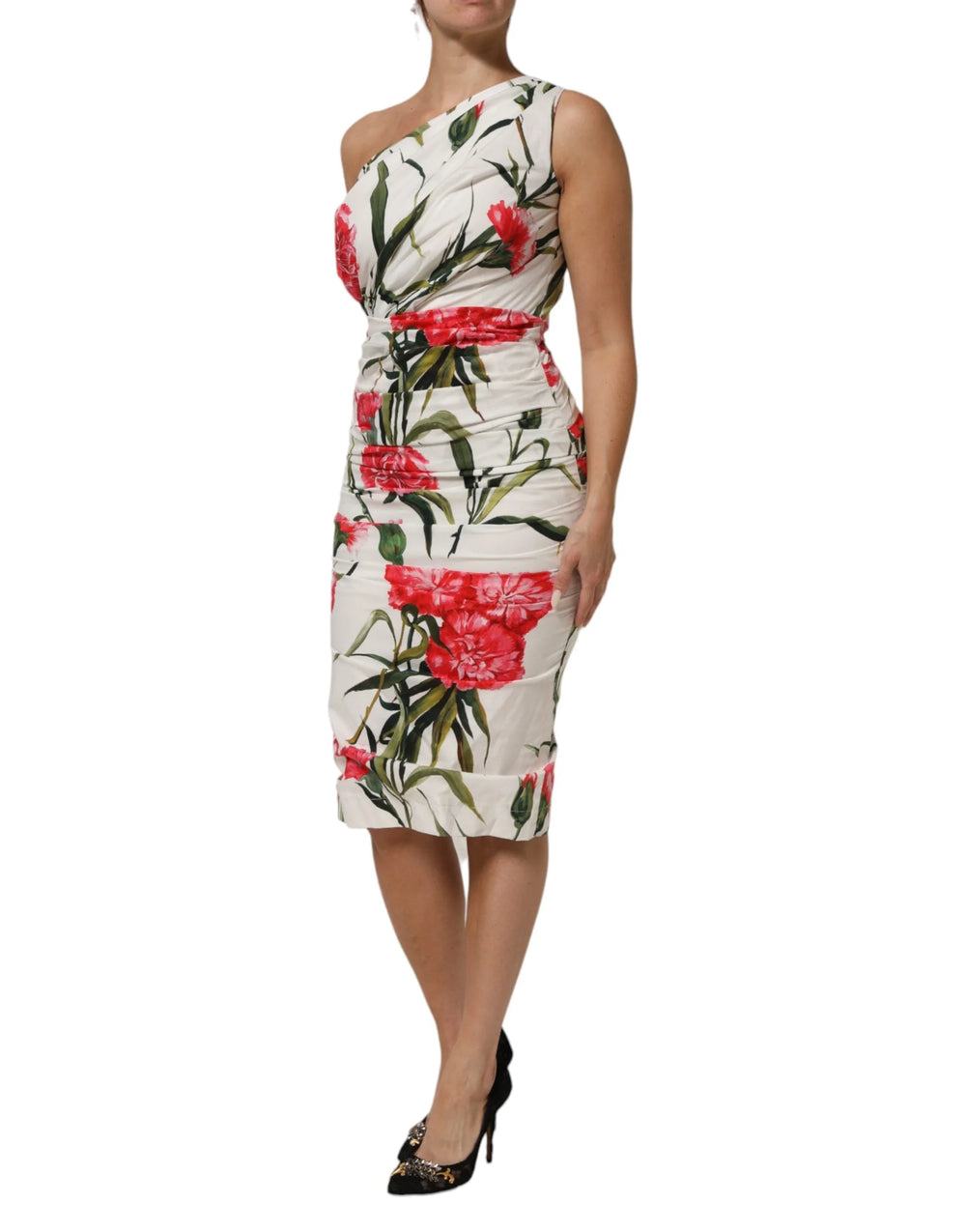 Dolce & Gabbana White Floral One Shoulder Sheath Dress - Dresses
