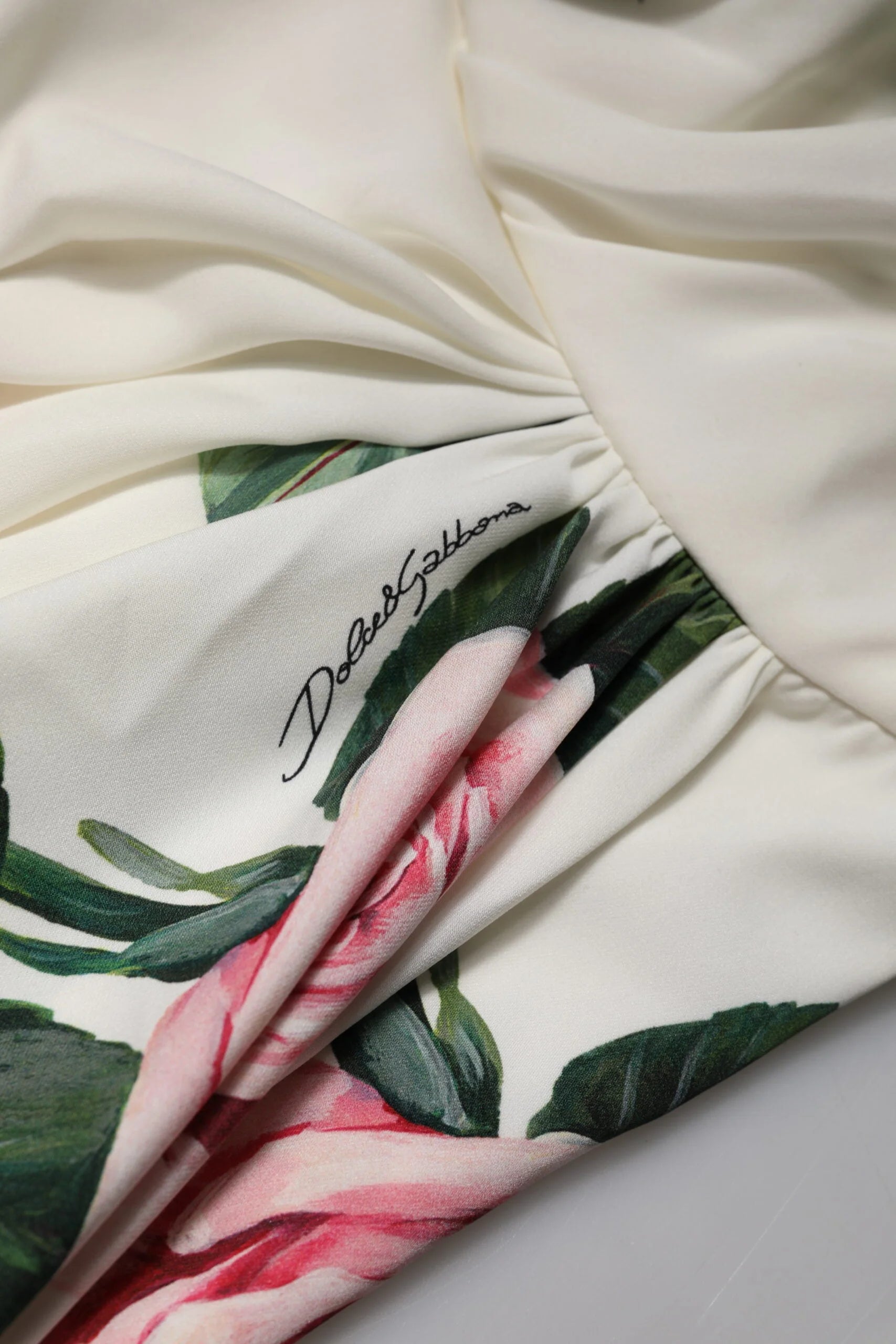 Dolce & Gabbana White Floral One Shoulder Sheath Midi Dress - IT36|XXS - Dresses