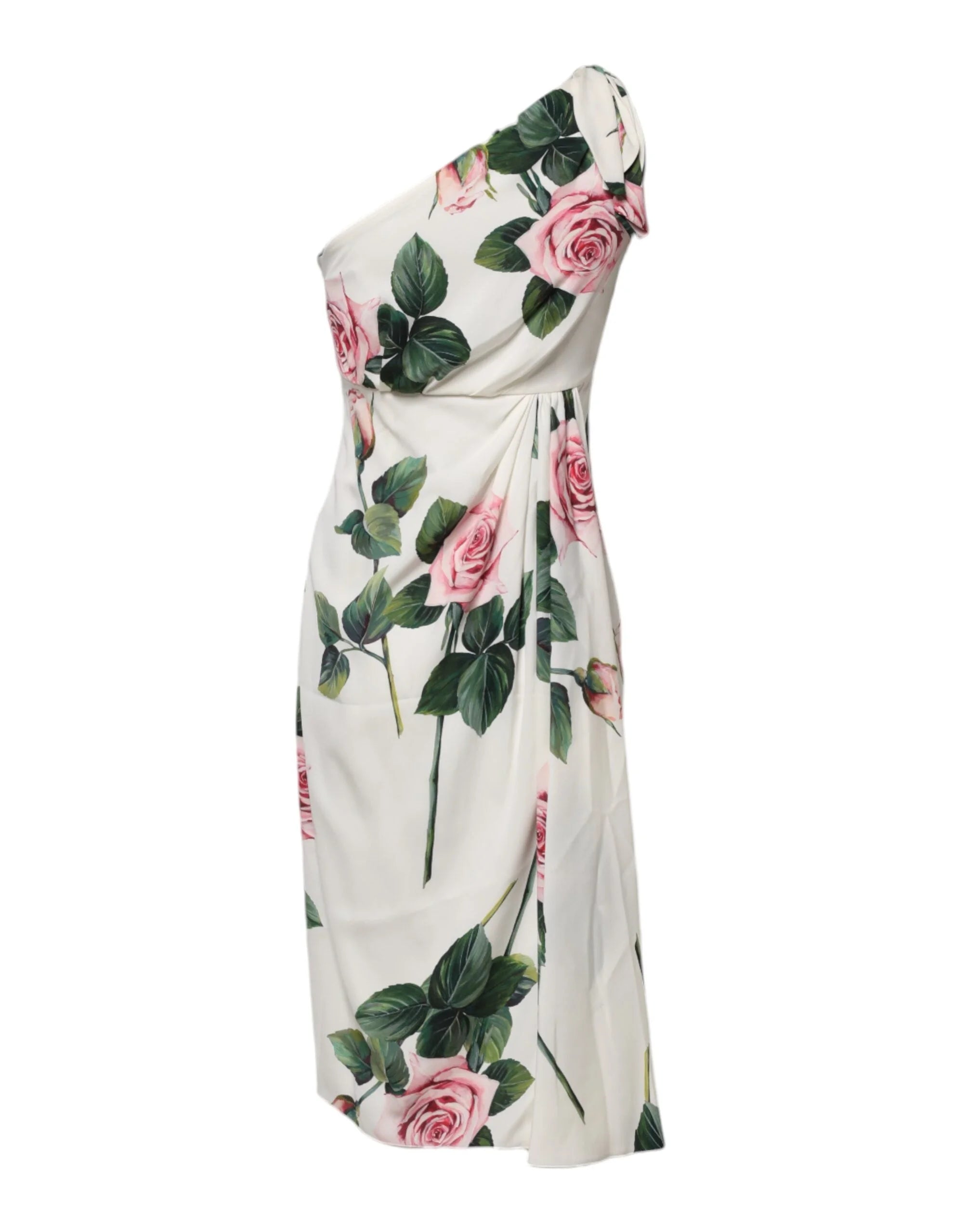 Dolce & Gabbana White Floral One Shoulder Sheath Midi Dress - IT36|XXS