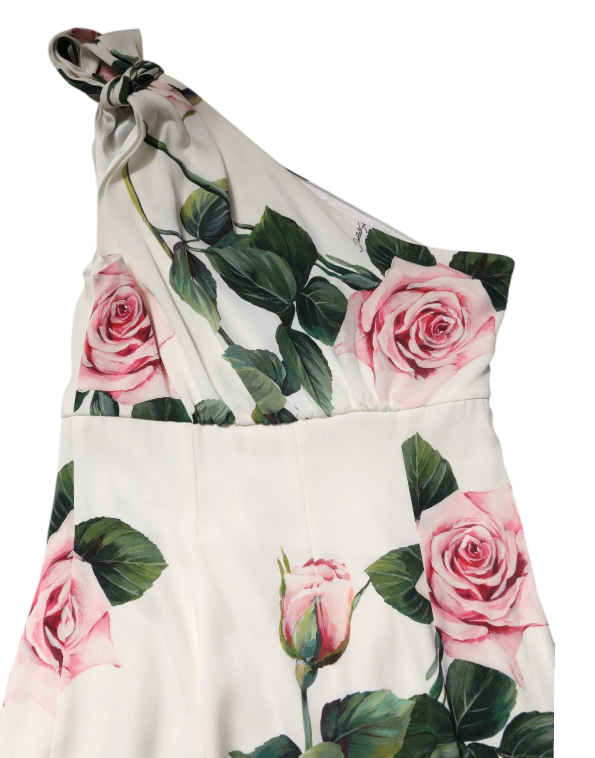 Dolce & Gabbana White Floral One Shoulder Sheath Midi Dress - IT36|XXS