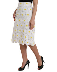 Dolce & Gabbana White Floral Pencil Straight Lace Skirt - IT38 | XS - Skirts